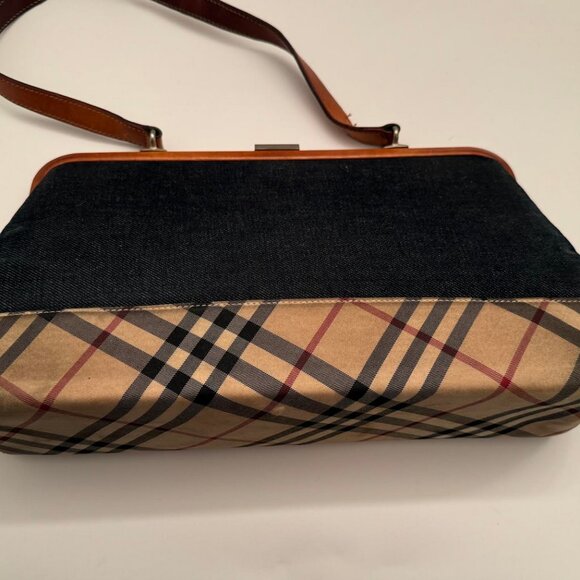 Vintage Burberry frame bag leather, denim and the check cloth. - Picture 5 of 8